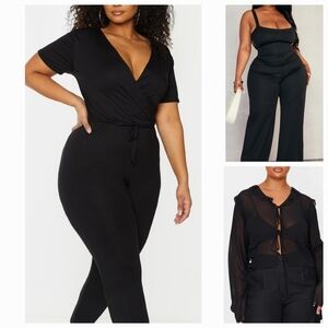 Lot of 3 Pretty Little Things Plus Black Jumpsuits & Sheer Blouse Size 24 NWT